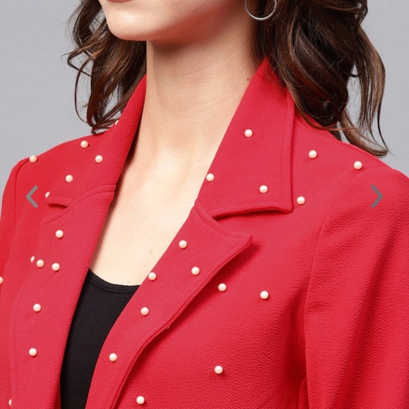 Red solid longline open front shrug - Picture 2 of 2